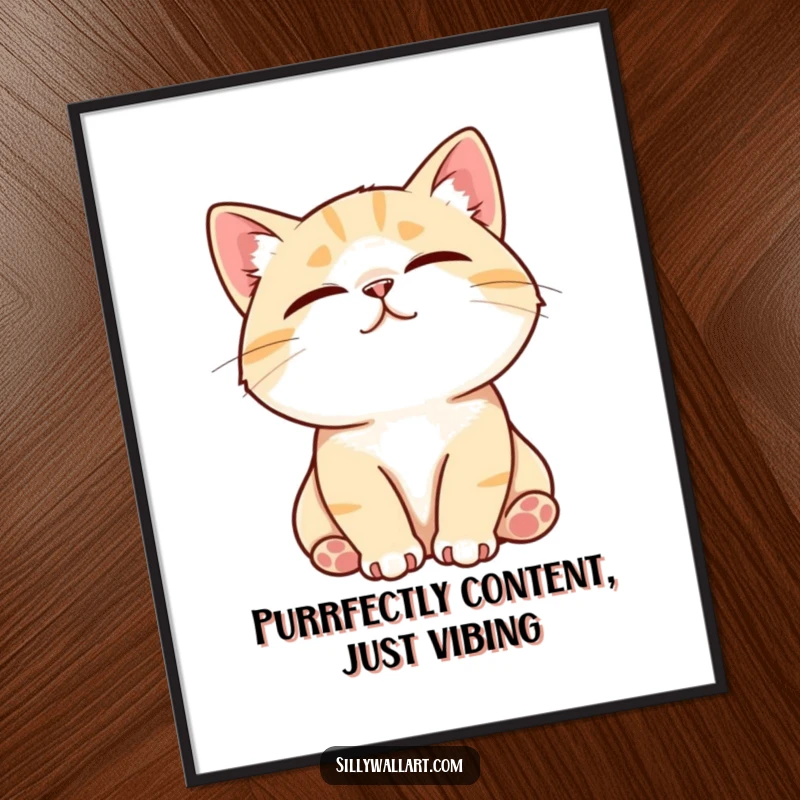 Funny Free Printable Wall Art: A contented cat is purring loudly with its eyes closed, enjoying being stroked.