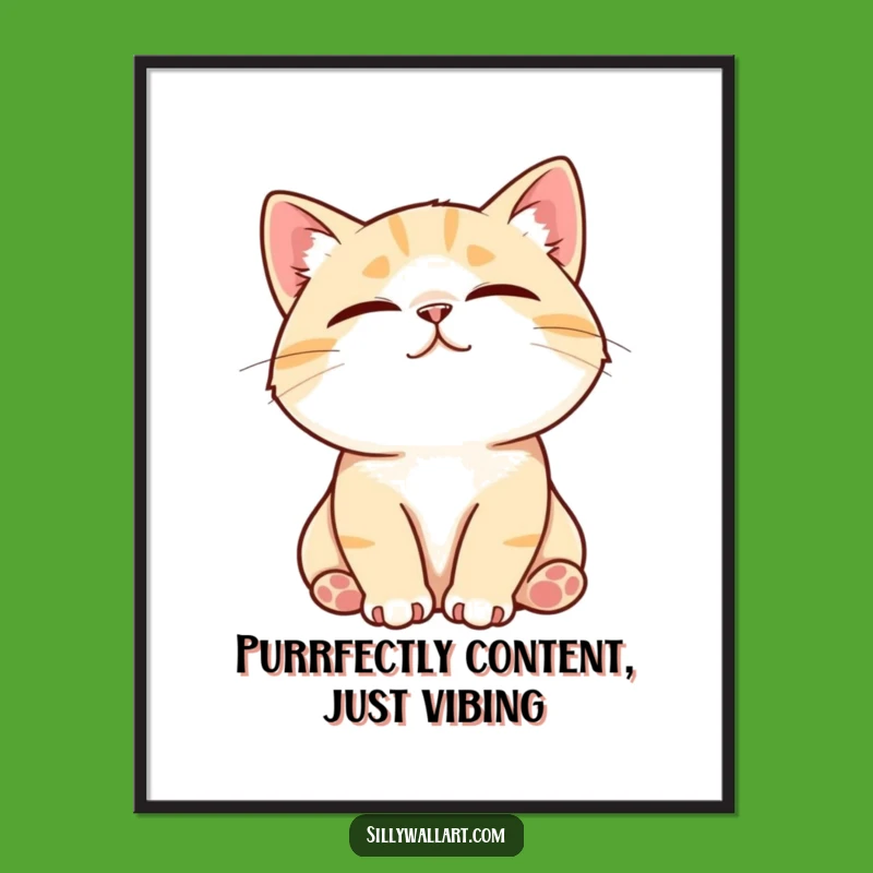 Free Printable Wall Art: Contented Purring Cat, Funny Downloadable Art for Cozy Spaces
