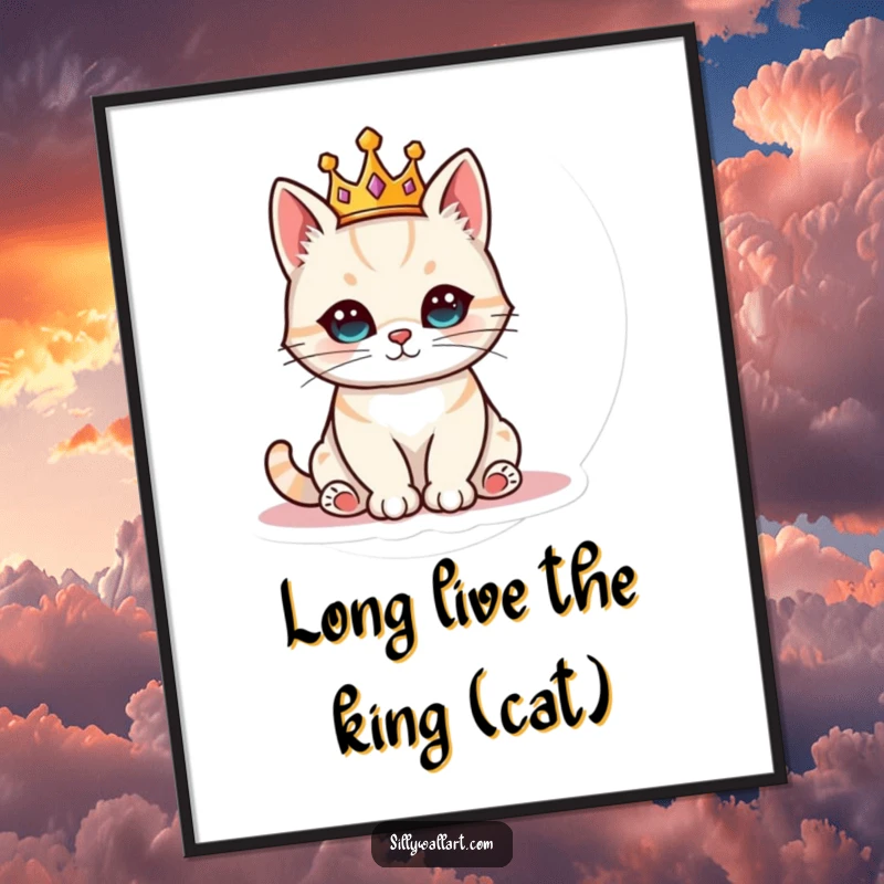 Funny Free Printable Wall Art: a cat wearing a tiny crown sits regally, exuding humorous, majestic charm.