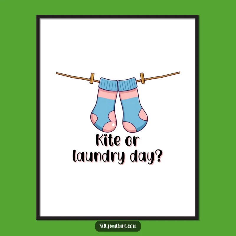 Funny Free Printable Wall Art: Socks as Kite - Whimsical Downloadable Decor Gift