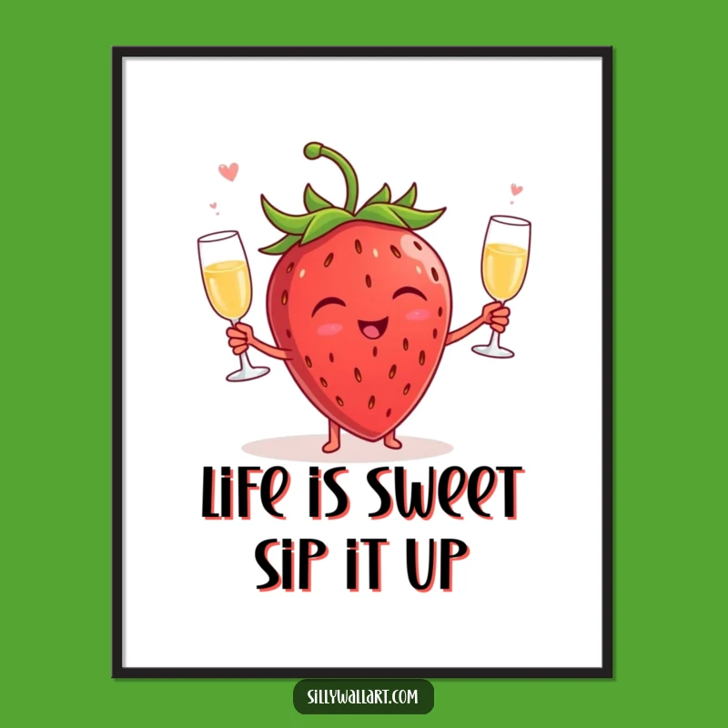 Free Printable Wall Art: Giggling Strawberry Juggler, Funny Downloadable Decor Gift