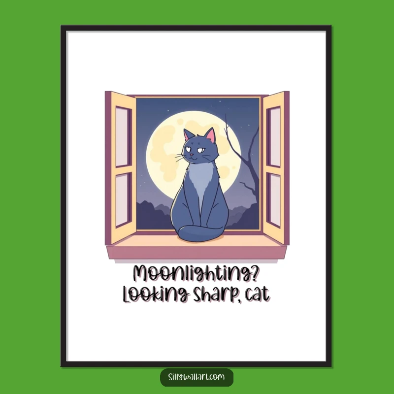 Free Printable Wall Art: Moonlit Cat's Serene Scene Downloadable Art