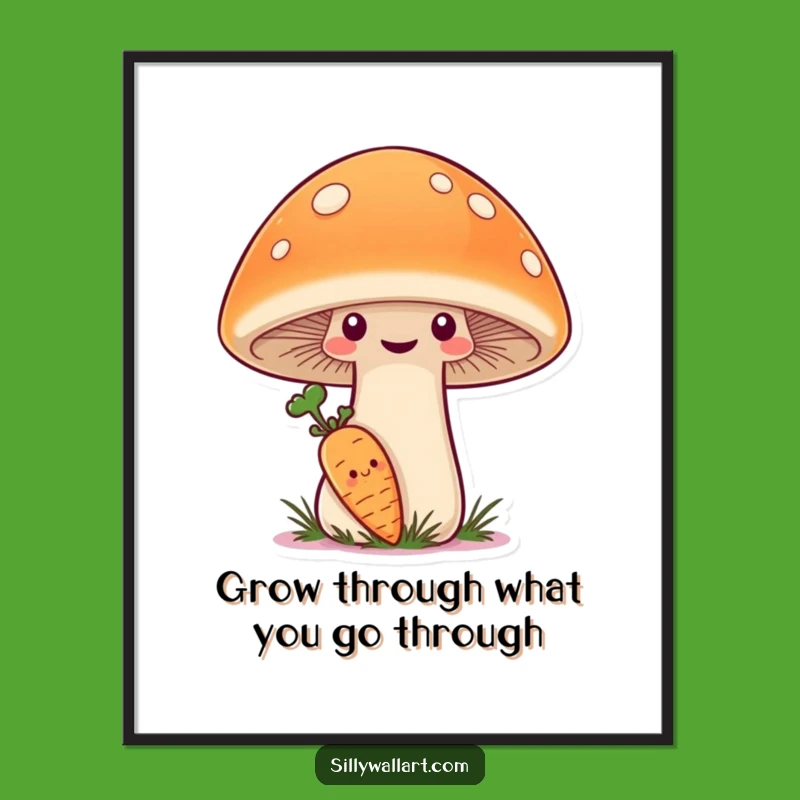 Shy Carrot & Mushroom Free Printable Wall Art - Cute Downloadable Decor Gift
