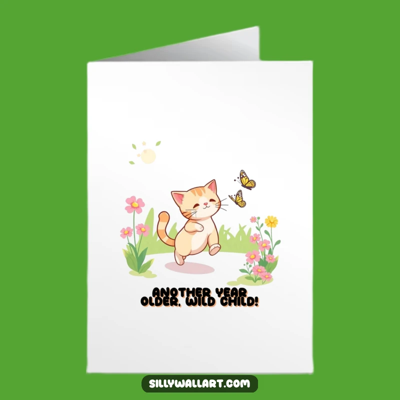 Funny Free Printable Birthday Card: Cat Chasing Butterfly, Hilarious Downloadable Gift