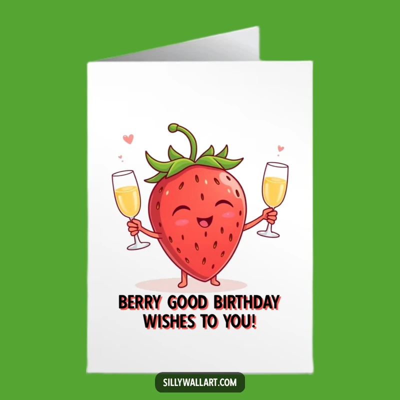 Free Printable Birthday Card: Giggling Strawberry Juggling Champagne, Funny Downloadable Gift