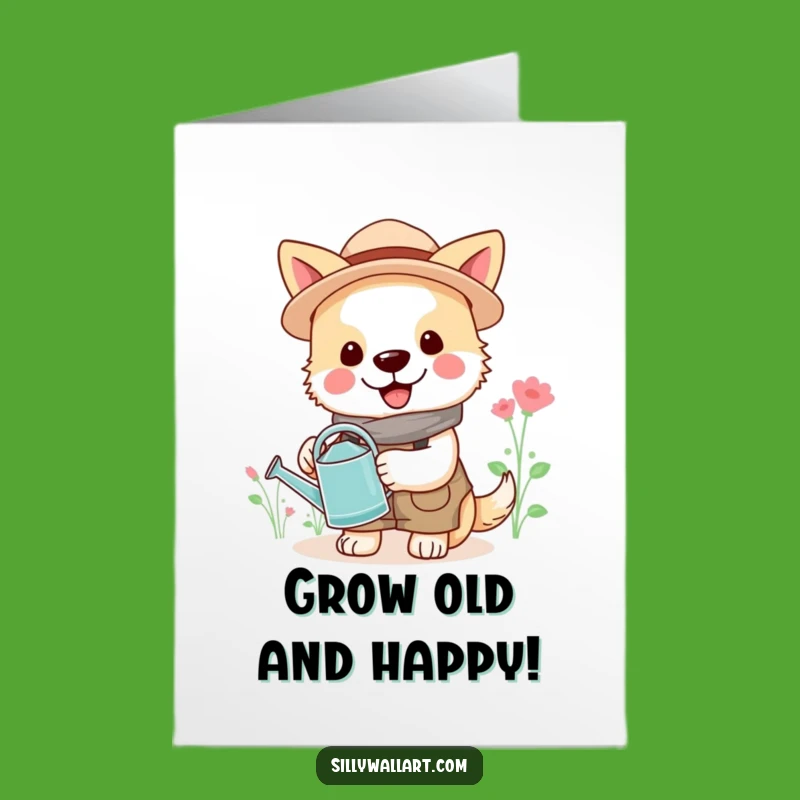 Free Printable Birthday Card: Gardening Dog, Cheerful Downloadable Gift for Plant Lovers