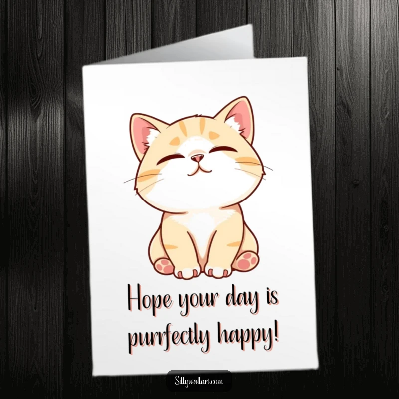 Funny Free Printable Birthday Card: A contented cat is purring loudly and blissfully while being gently stroked.