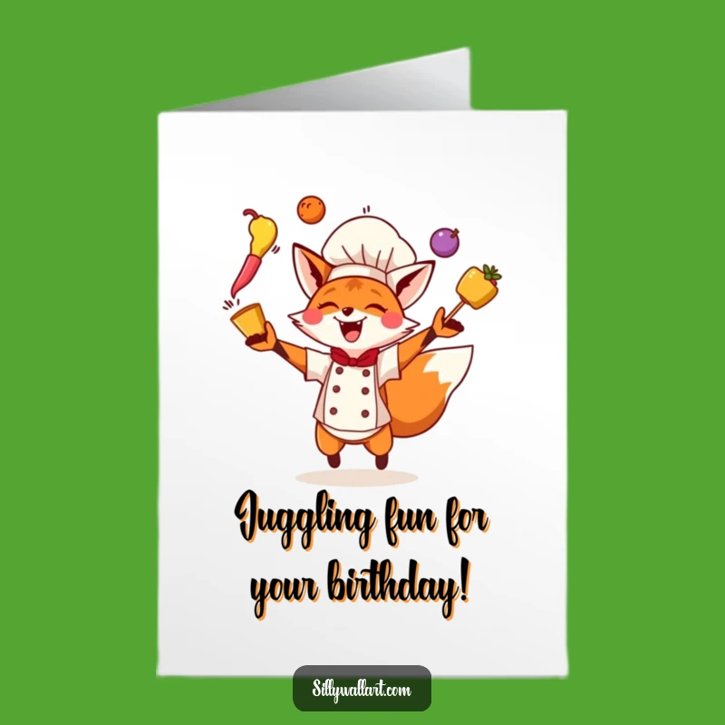 Free Printable Fox Chef Birthday Card: Juggling Fun Downloadable Gift!