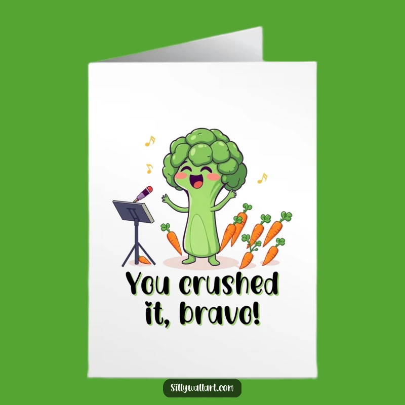 Free Printable Broccoli Congrats Card: Veggie Conductor Funny Downloadable Gift for Celebrations