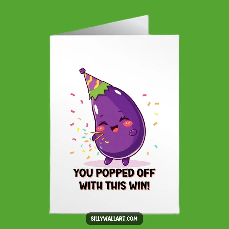 Free Printable Congrats Card: Eggplant Party Popper - Funny Downloadable Gift