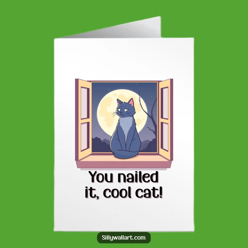 Free Printable Congrats Card: Moonlit Cat's Pensive Congrats Downloadable Gift