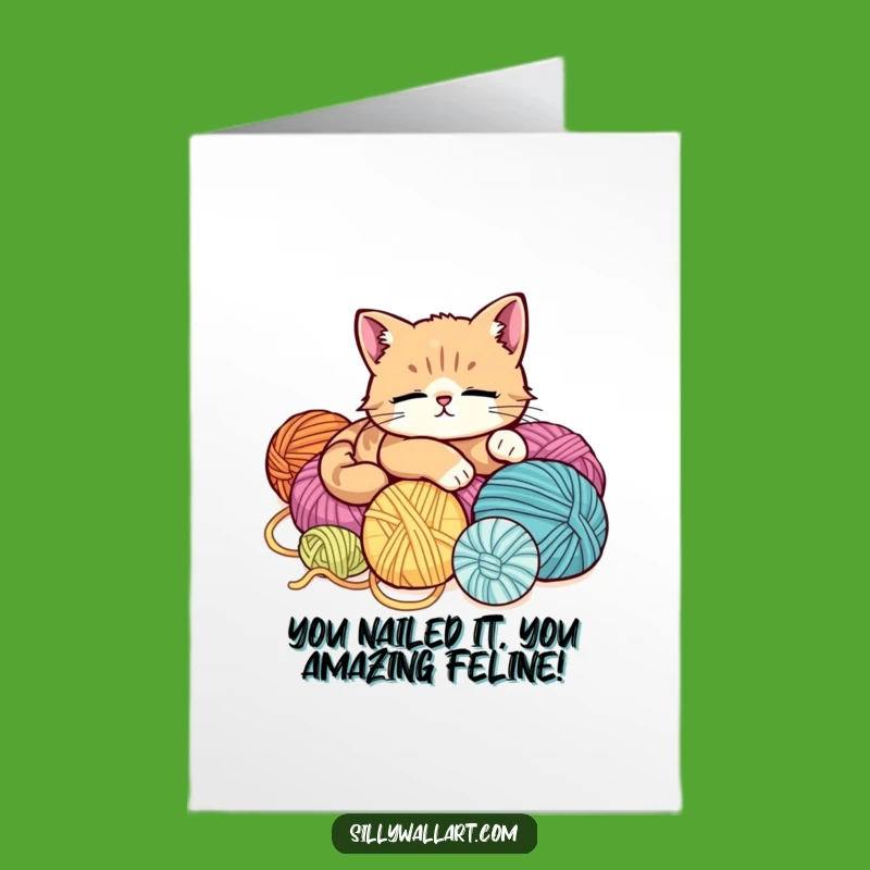Free Printable Congrats Card: Relaxed Cat Yarn Nap, Funny Downloadable Gift for Any Occasion