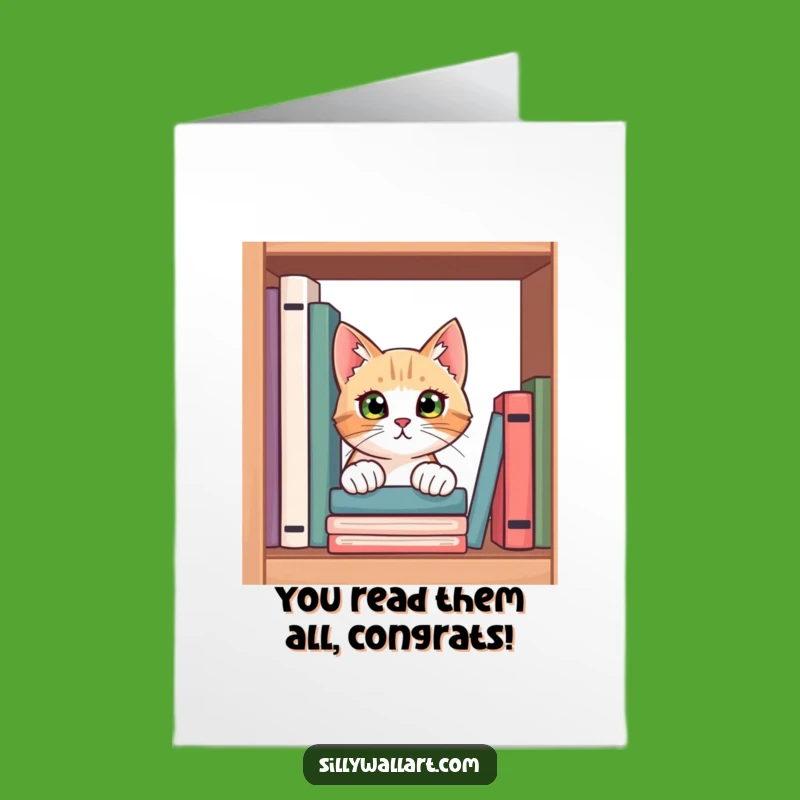 Free Printable Congrats Card: Curious Cat Bookshelf Spy, Funny Downloadable Gift for Discoveries