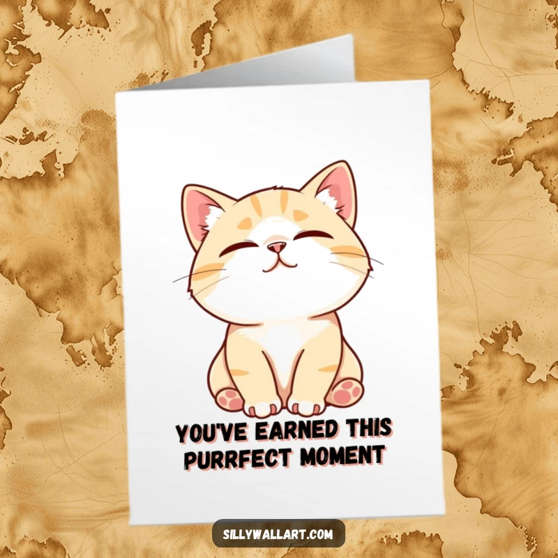 Funny Free Printable Congratulations Card: A very contented cat is purring loudly with eyes closed while being stroked.