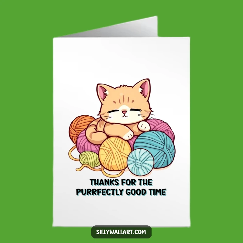 Free Printable Thank You Card: Relaxed Cat Yarn Nap, Funny Downloadable Gift for Expressing Gratitude