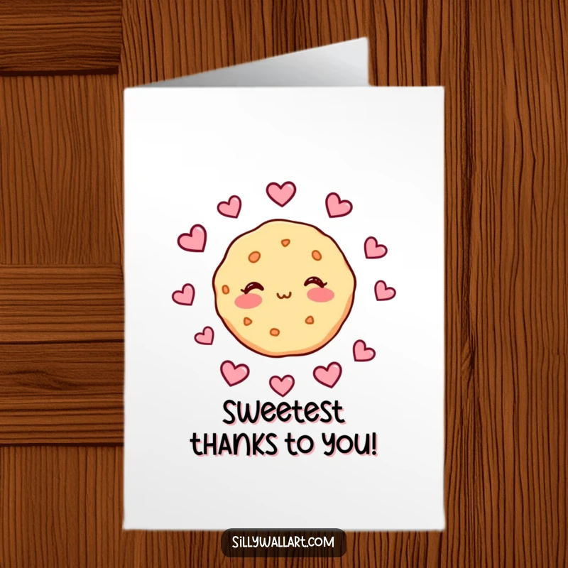 Funny Free Printable Thank You Card: A blushing cookie character with hearts floating around it sweetly expresses deep gratitude and affection.