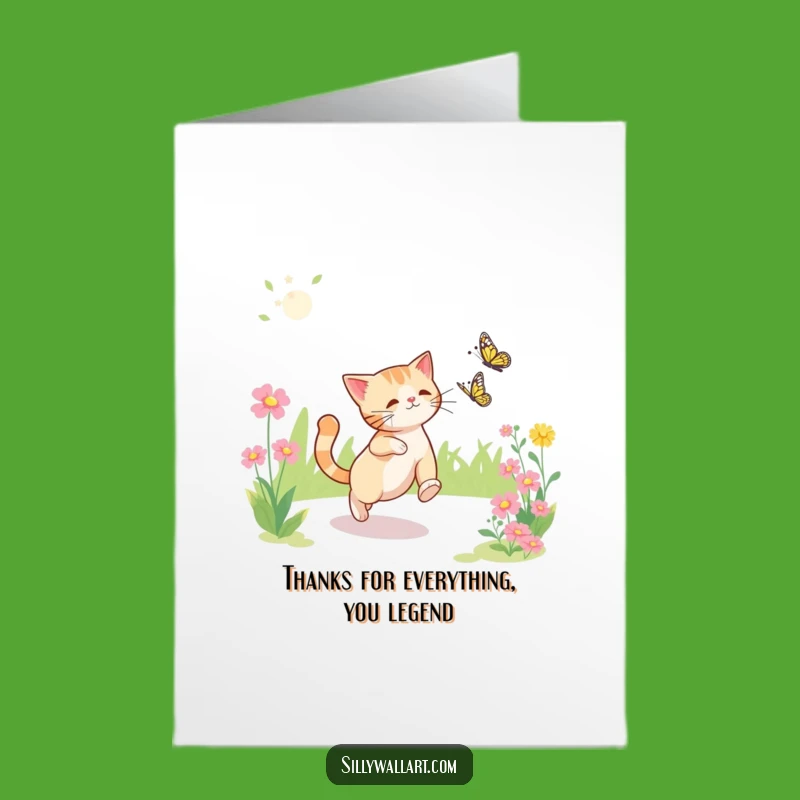 Funny Free Printable Thank You Card: Cat & Butterfly Humor, Downloadable Gift
