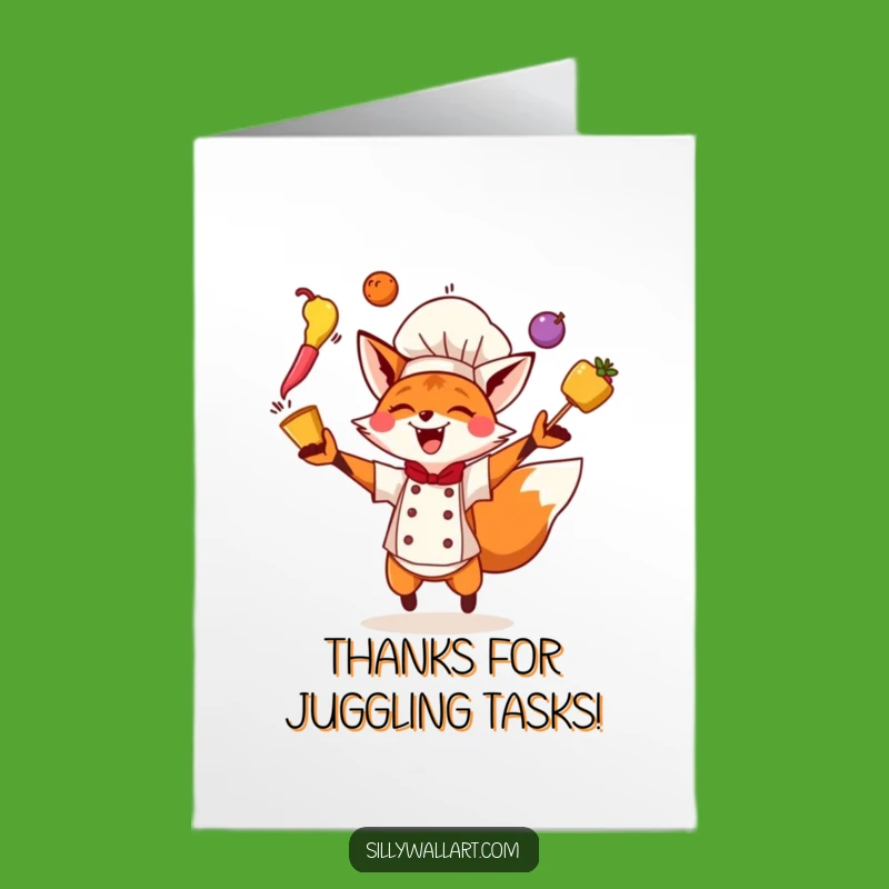 Free Printable Fox Chef Thank You Card: Juggling Gratitude Downloadable!