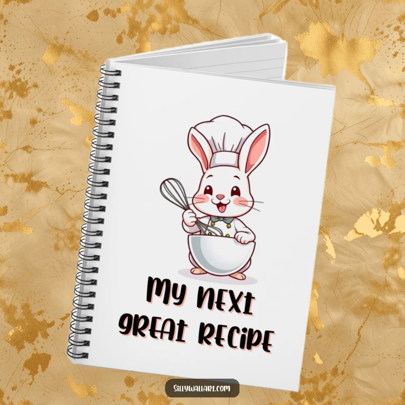 Funny Bunny Chef Notebook with a cute bunny chef in a hat, whisking a bowl, ready to capture your ideas.