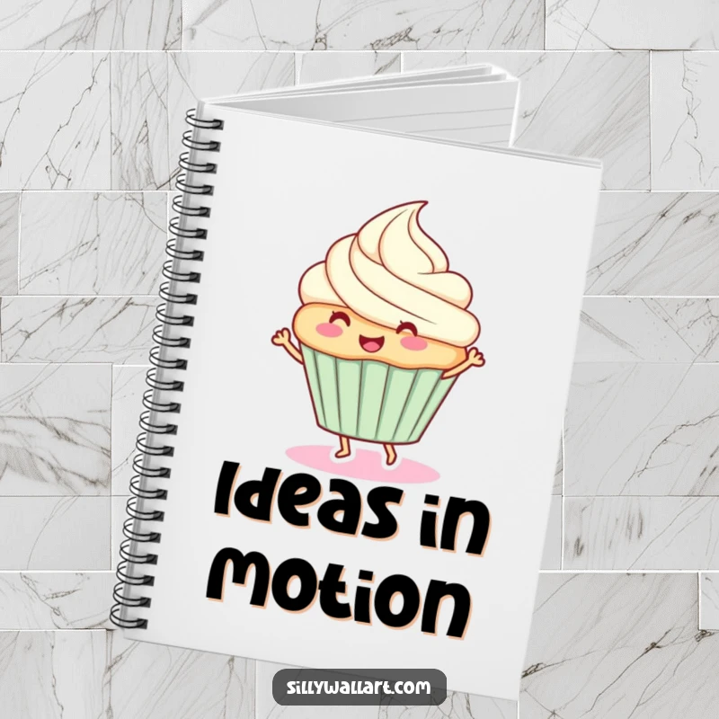 Funny notebook: A happy cupcake dancing energetically, inspiring cheerful and creative note-taking.