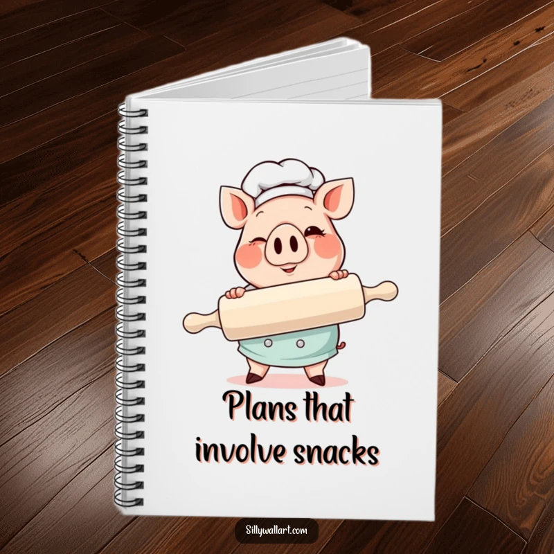 Funny Pig Chef Notebook with a cheerful, winking pig chef holding a huge rolling pin, perfect for notes.