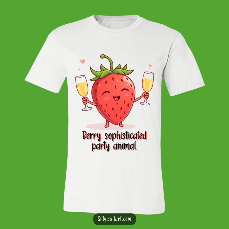 Funny Giggling Strawberry Juggling Champagne Tee - Hilarious Fruit Party Humor T-Shirt Gift