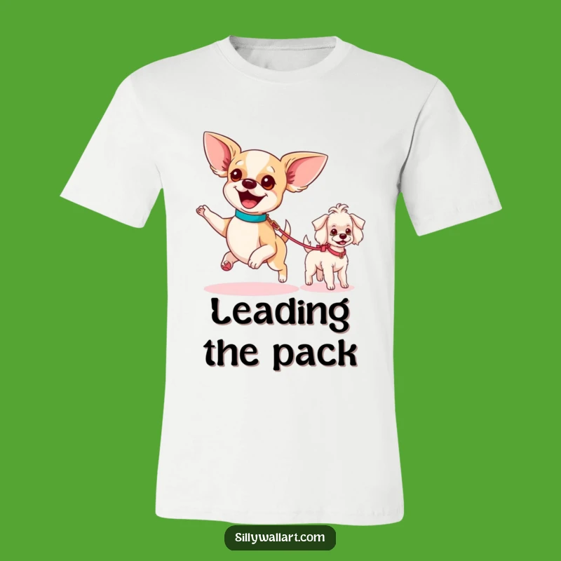 Funny Dog Walk T-Shirt: Chihuahua Leads the Pack with Poodle Pal