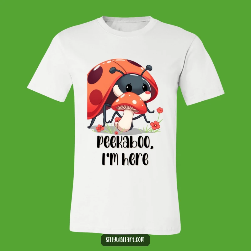 Funny Shy Mushroom T-Shirt: Ladybug Hug Tee, Perfect Nature Funny Gift