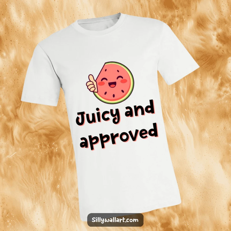 Funny t-shirt: A cheerful slice of watermelon giving a prominent thumbs up, radiating summer vibes and happiness.