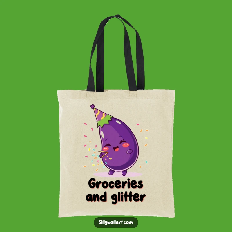 Funny Beaming Eggplant Party Hat Tote Bag - Festive Veggie Accessory