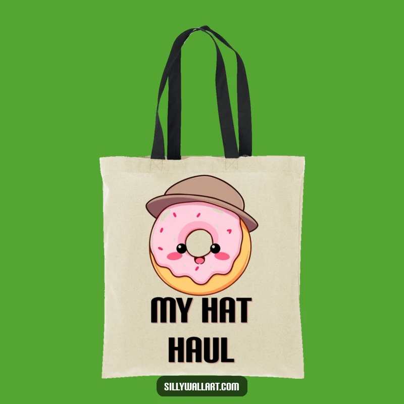 Funny Donut Tote Bag: Hat struggle, a humorous and practical carry-all for sweet absurdity.